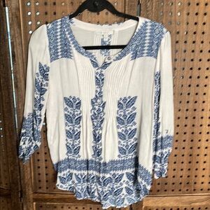 Pale sky Blue and White Pleated Bib Collar‎ Blouse